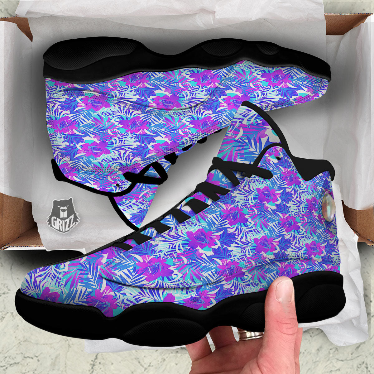 Aloha Psychedelic Tropical Print Pattern Black Basketball Shoes-grizzshop