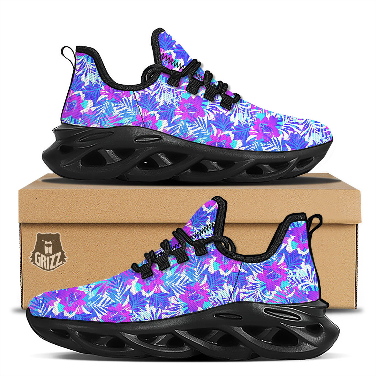 Aloha Psychedelic Tropical Print Pattern Black Running Shoes-grizzshop