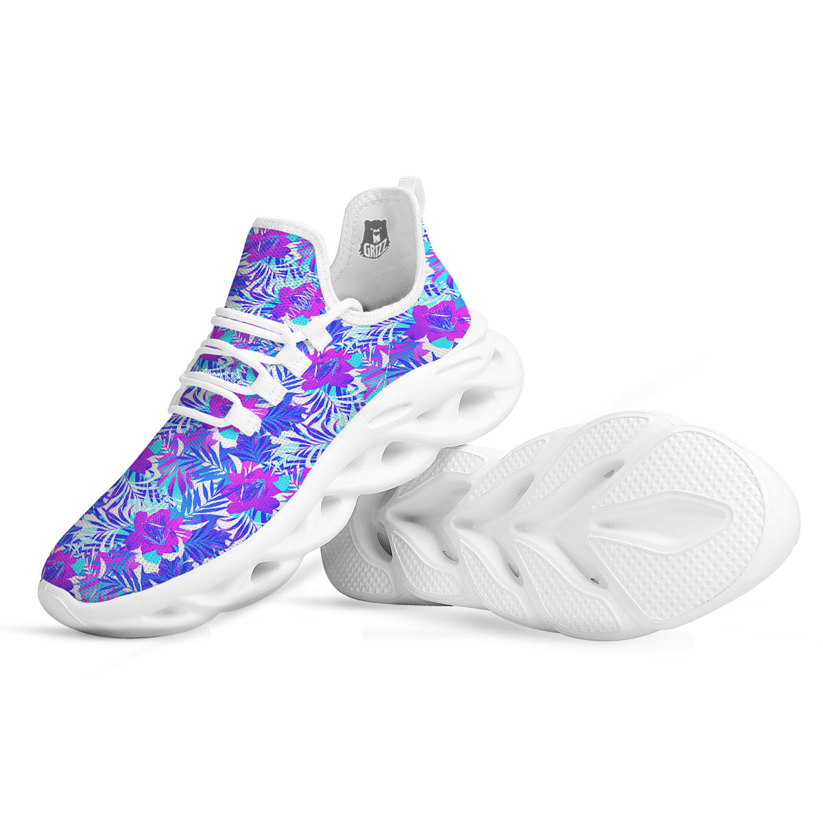 Aloha Psychedelic Tropical Print Pattern White Running Shoes-grizzshop