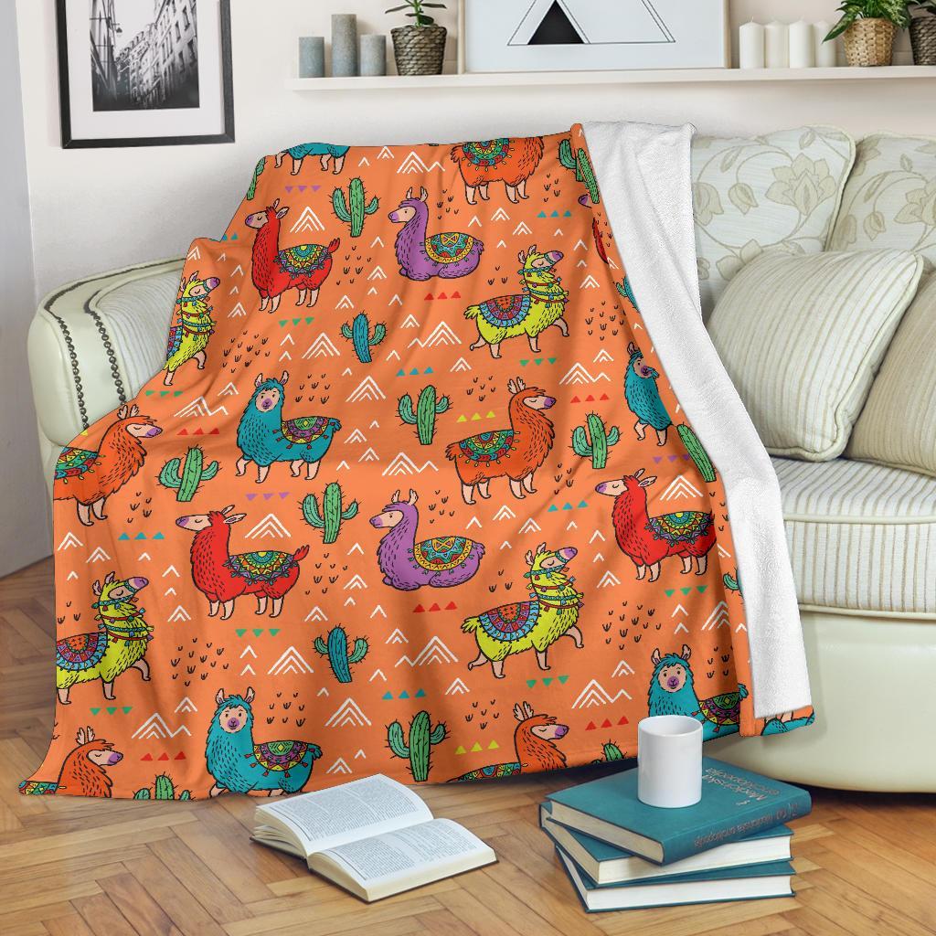 Alpaca Cactus Pattern Print Blanket-grizzshop