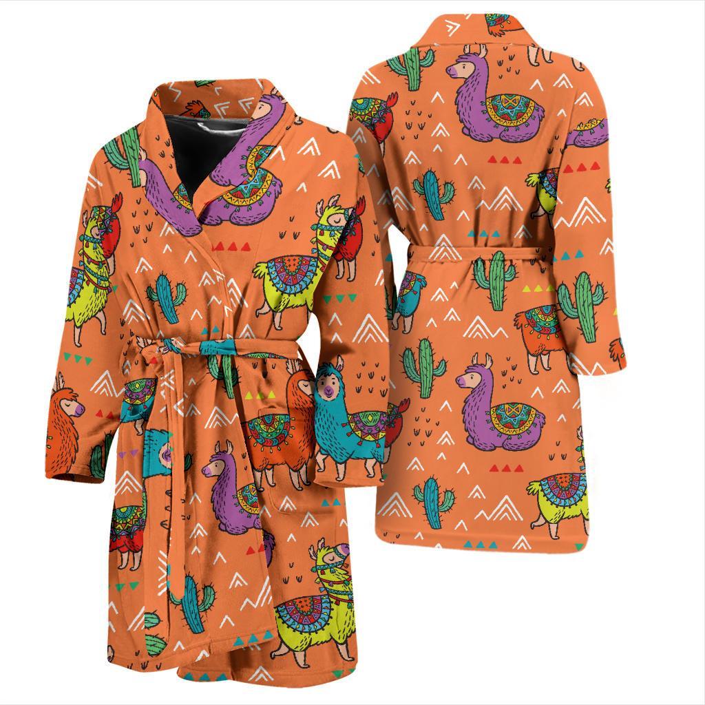 Alpaca Cactus Pattern Print Men Long Robe-grizzshop