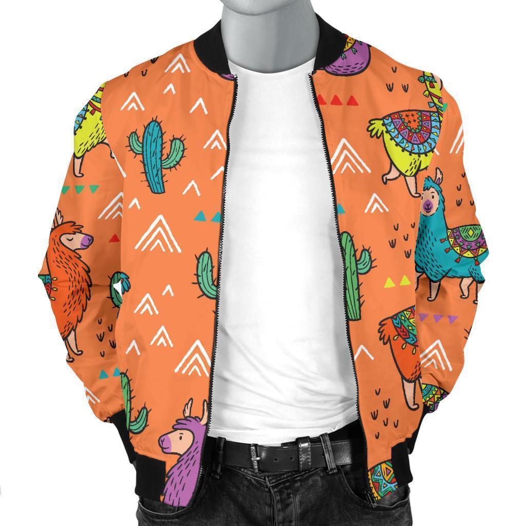 Alpaca Cactus Pattern Print Men's Bomber Jacket-grizzshop