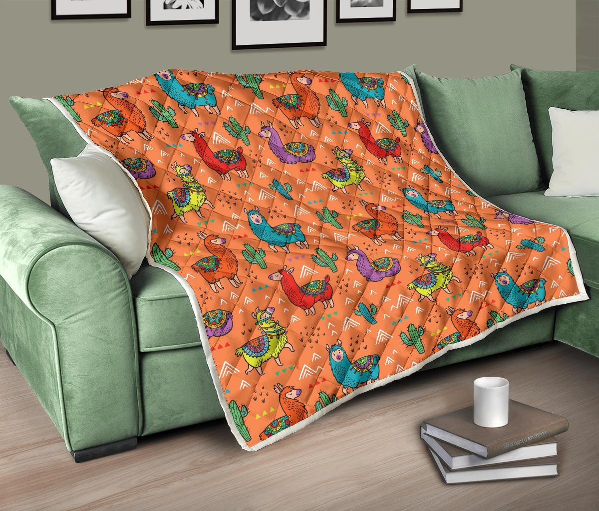 Alpaca Cactus Pattern Print Quilt-grizzshop