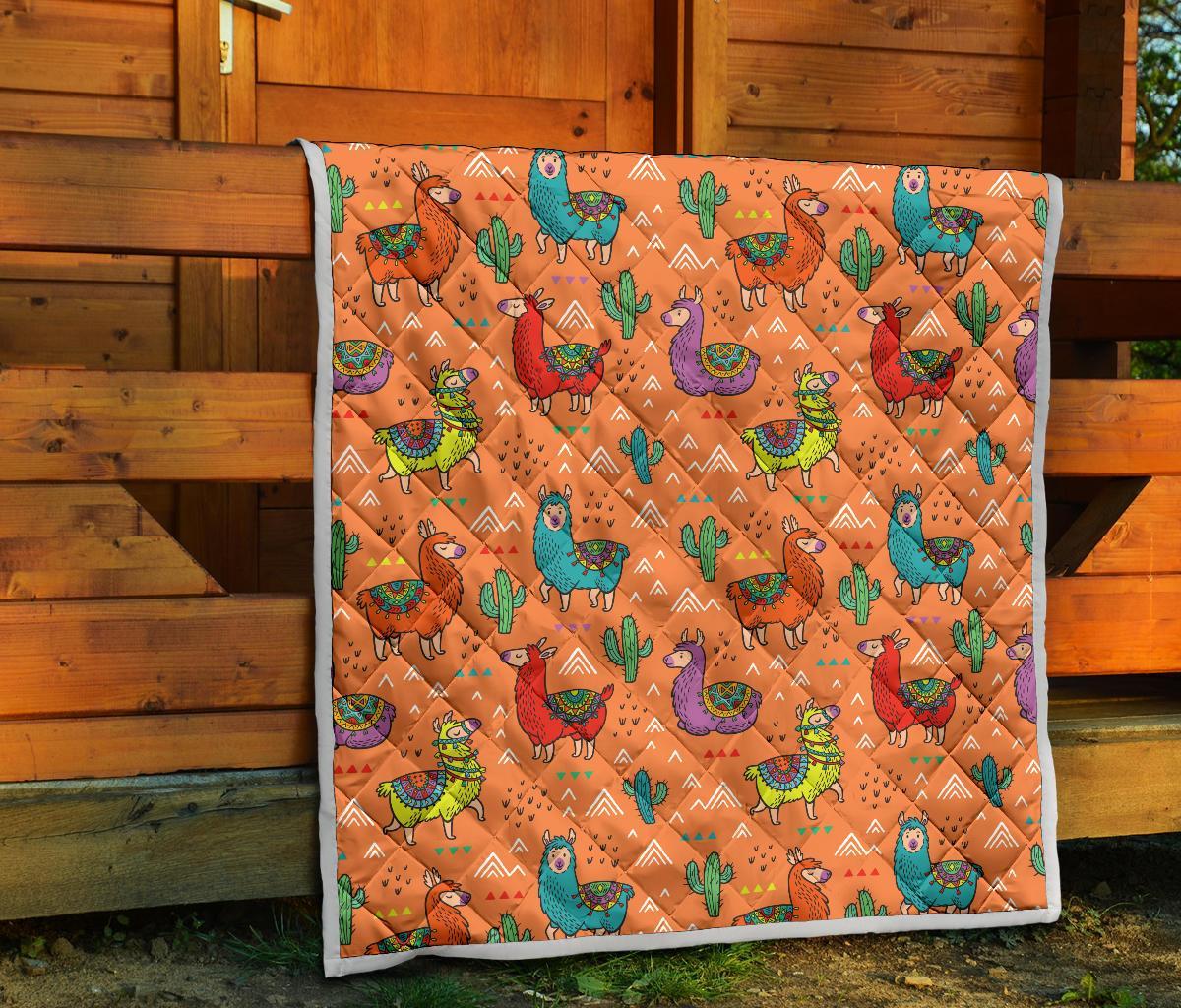 Alpaca Cactus Pattern Print Quilt-grizzshop