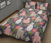 Alpaca Floral Pattern Print Bed Set Quilt-grizzshop