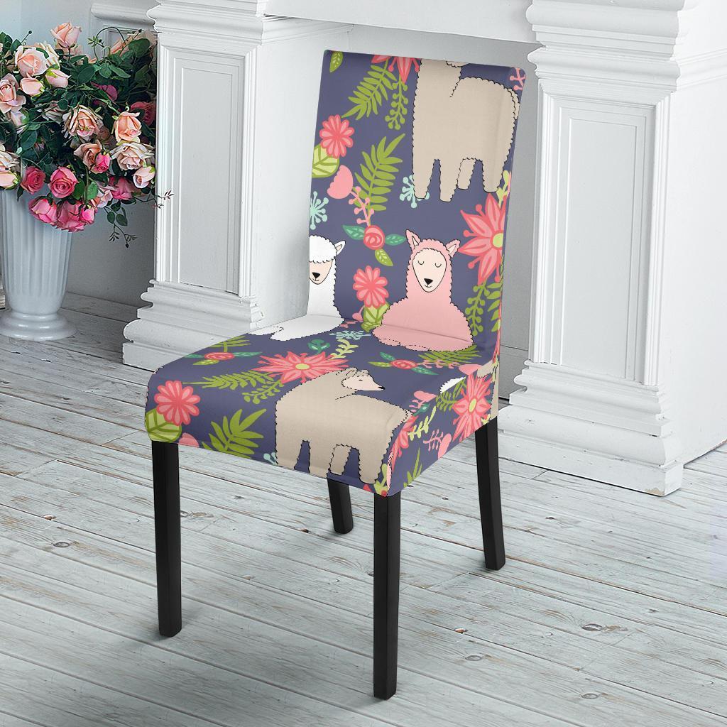Alpaca Floral Pattern Print Chair Cover-grizzshop