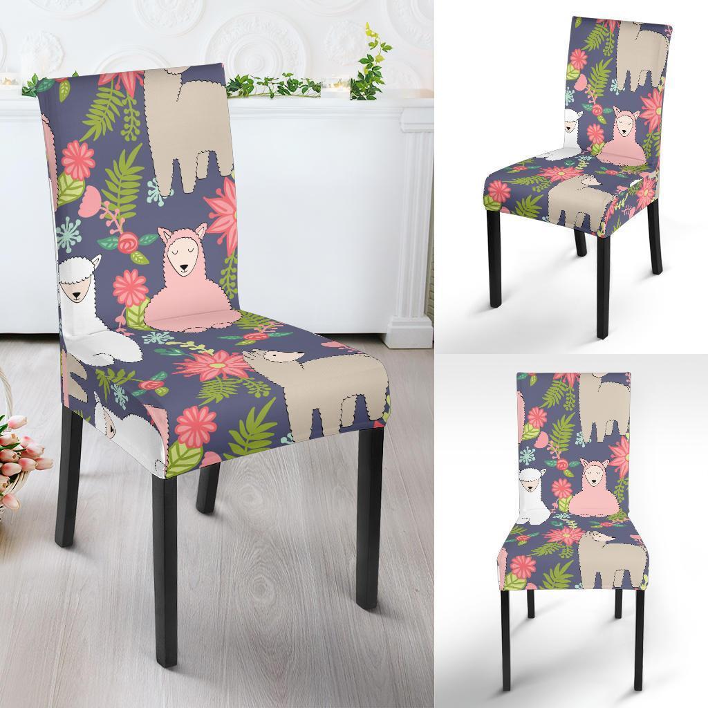 Alpaca Floral Pattern Print Chair Cover-grizzshop