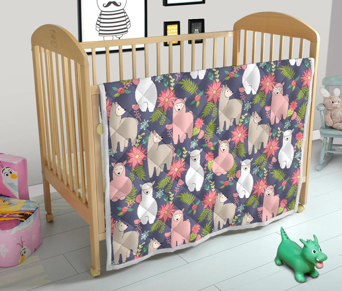 Alpaca Floral Pattern Print Quilt-grizzshop