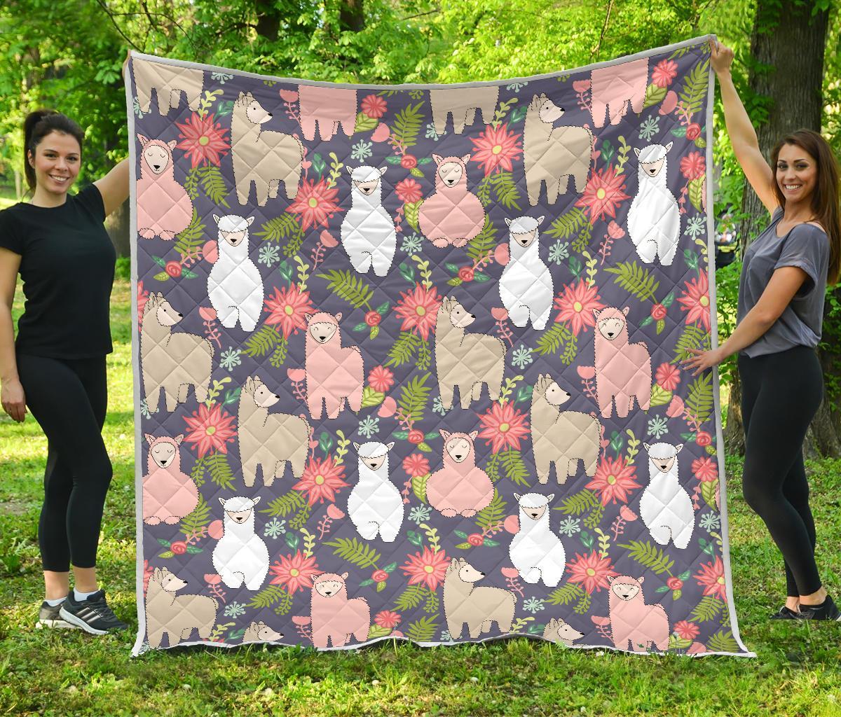 Alpaca Floral Pattern Print Quilt-grizzshop