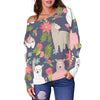 Alpaca Floral Pattern Print Women Off Shoulder Sweatshirt-grizzshop
