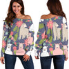 Alpaca Floral Pattern Print Women Off Shoulder Sweatshirt-grizzshop