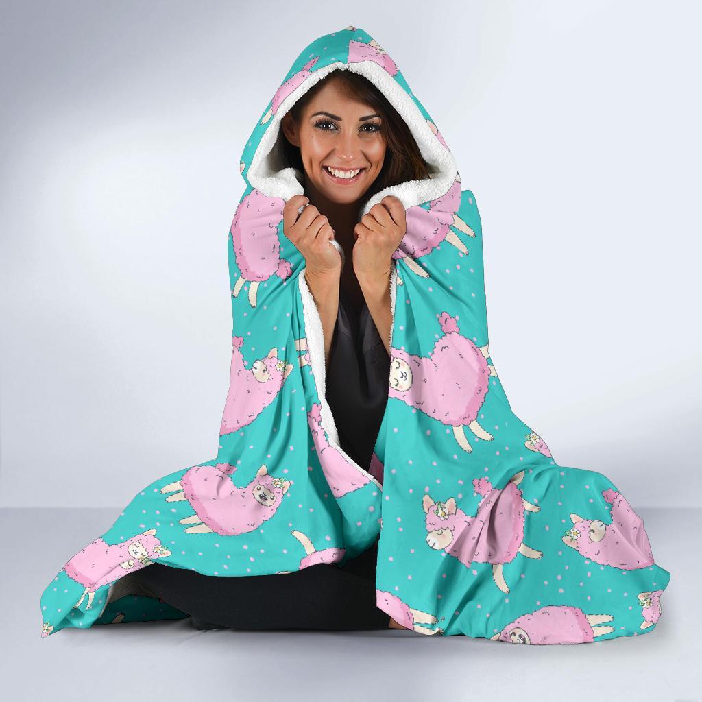Alpaca Pattern Print Hooded Blanket-grizzshop