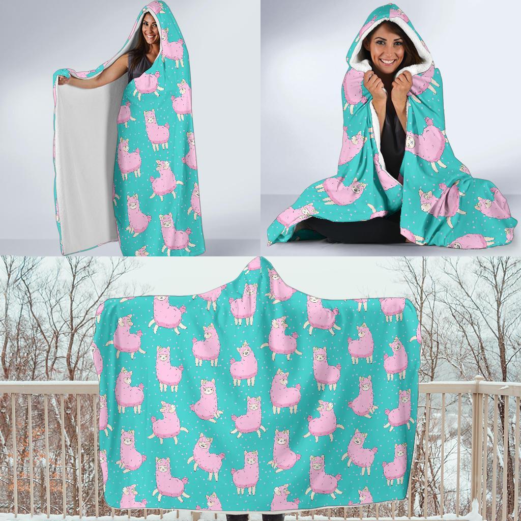Alpaca Pattern Print Hooded Blanket-grizzshop