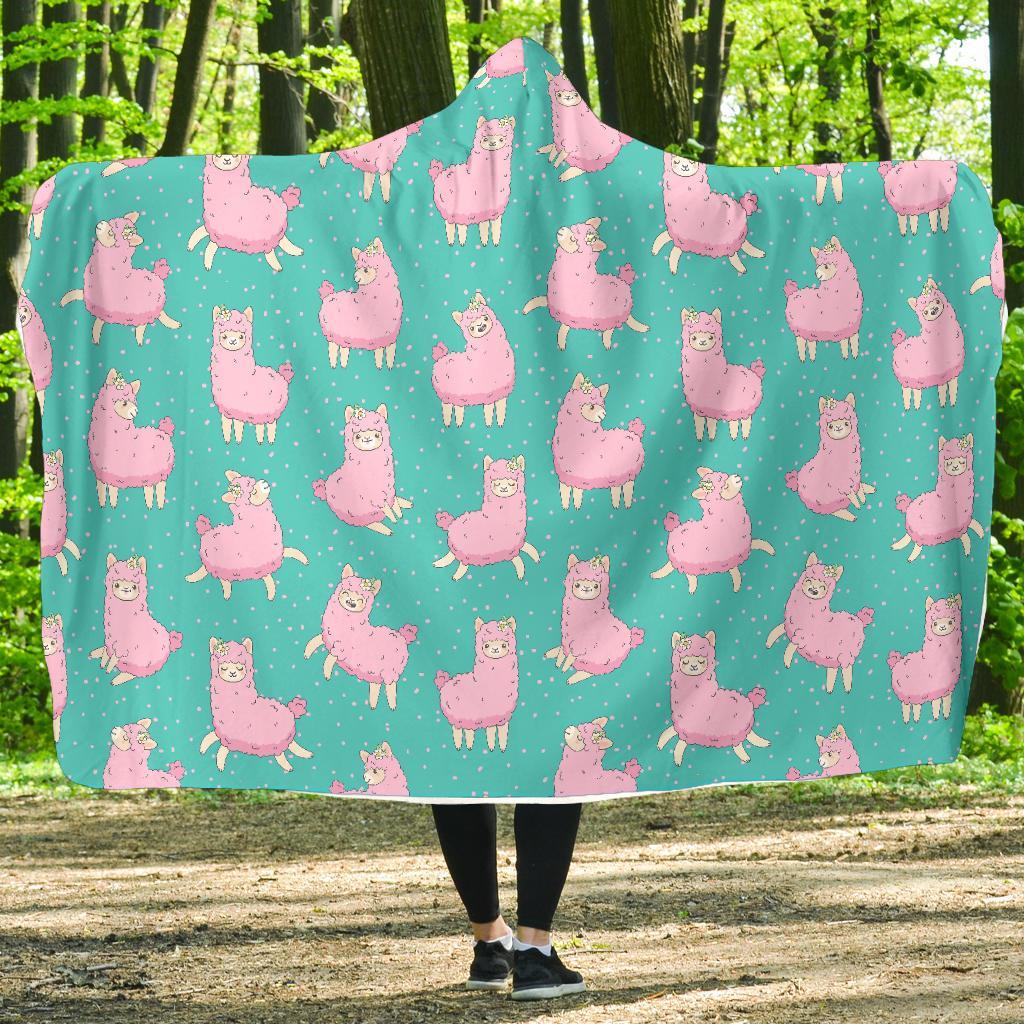 Alpaca Pattern Print Hooded Blanket-grizzshop