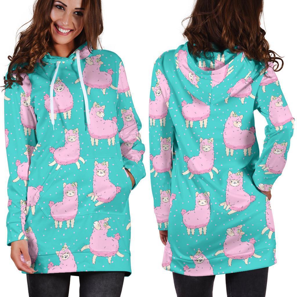 Alpaca Pattern Print Women Hoodie Dress-grizzshop