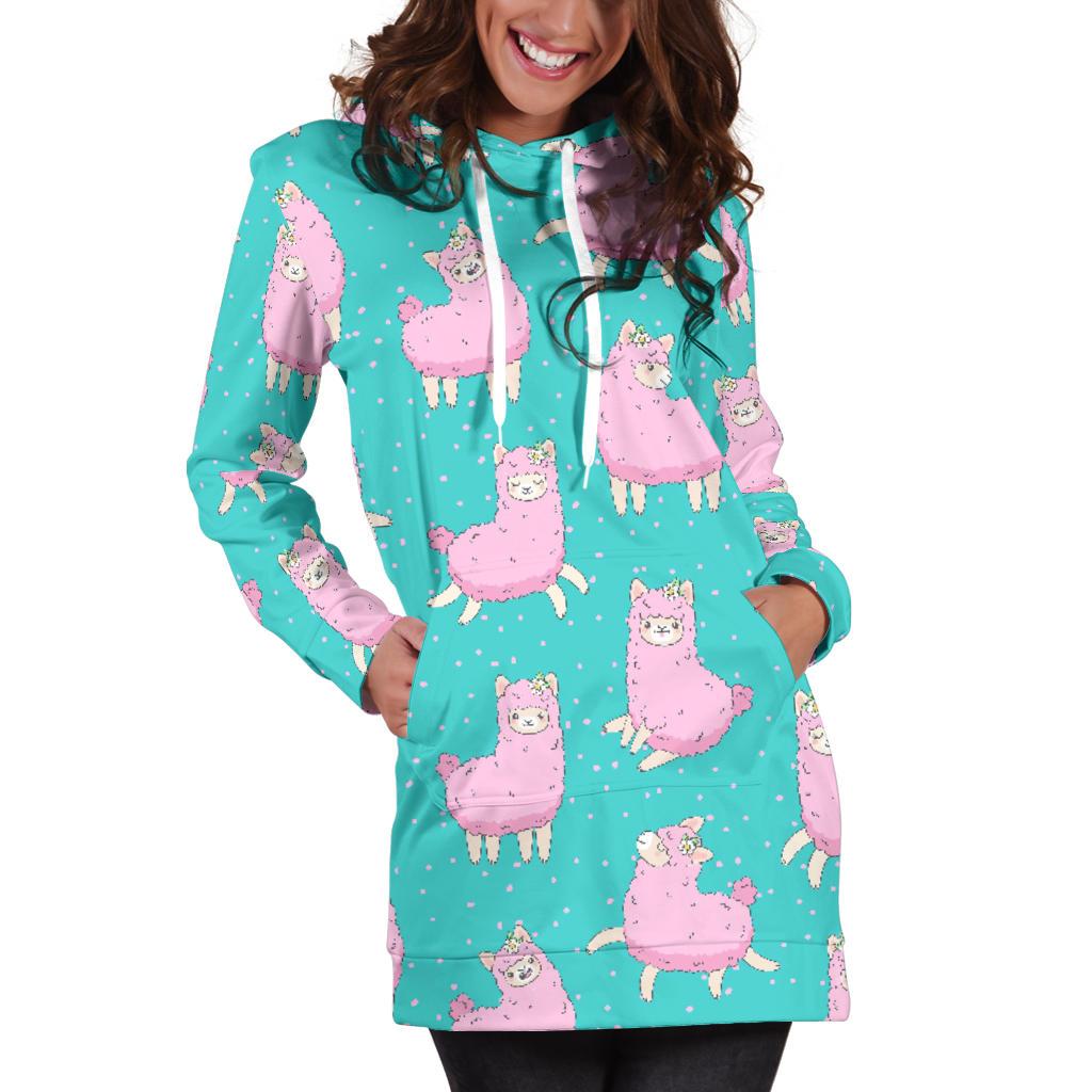 Alpaca Pattern Print Women Hoodie Dress-grizzshop