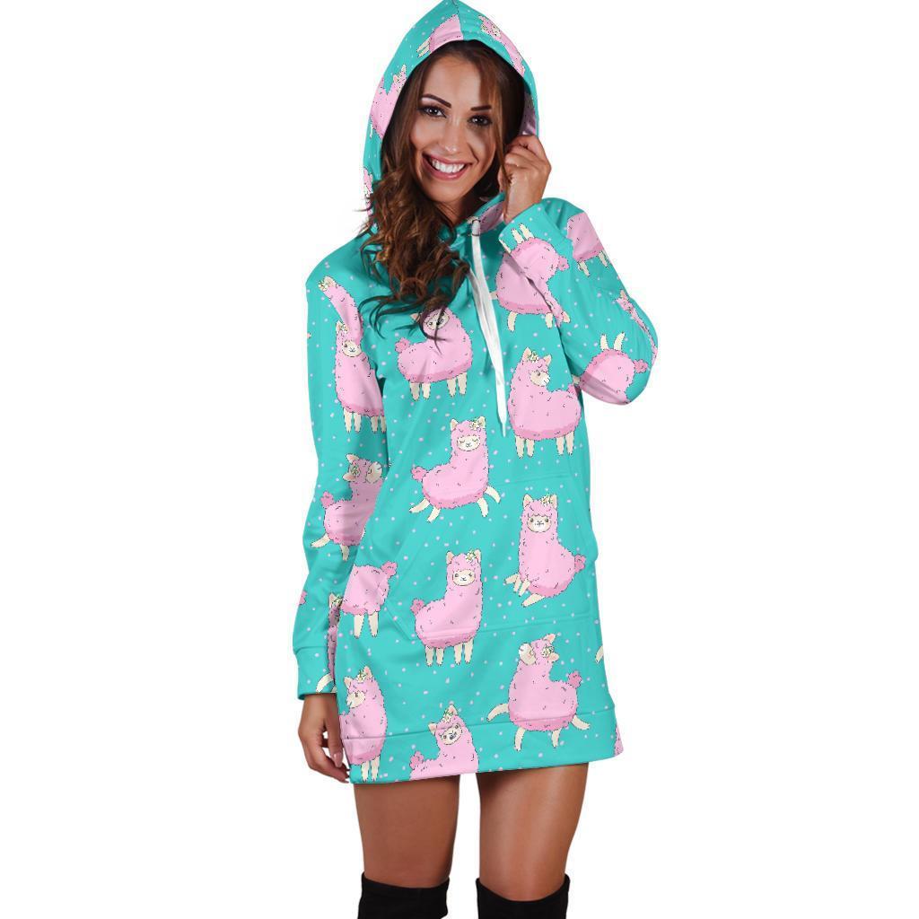 Alpaca Pattern Print Women Hoodie Dress-grizzshop