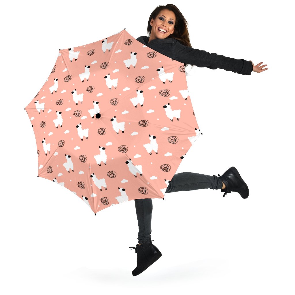 Alpaca Pink Pattern Print Automatic Foldable Umbrella-grizzshop