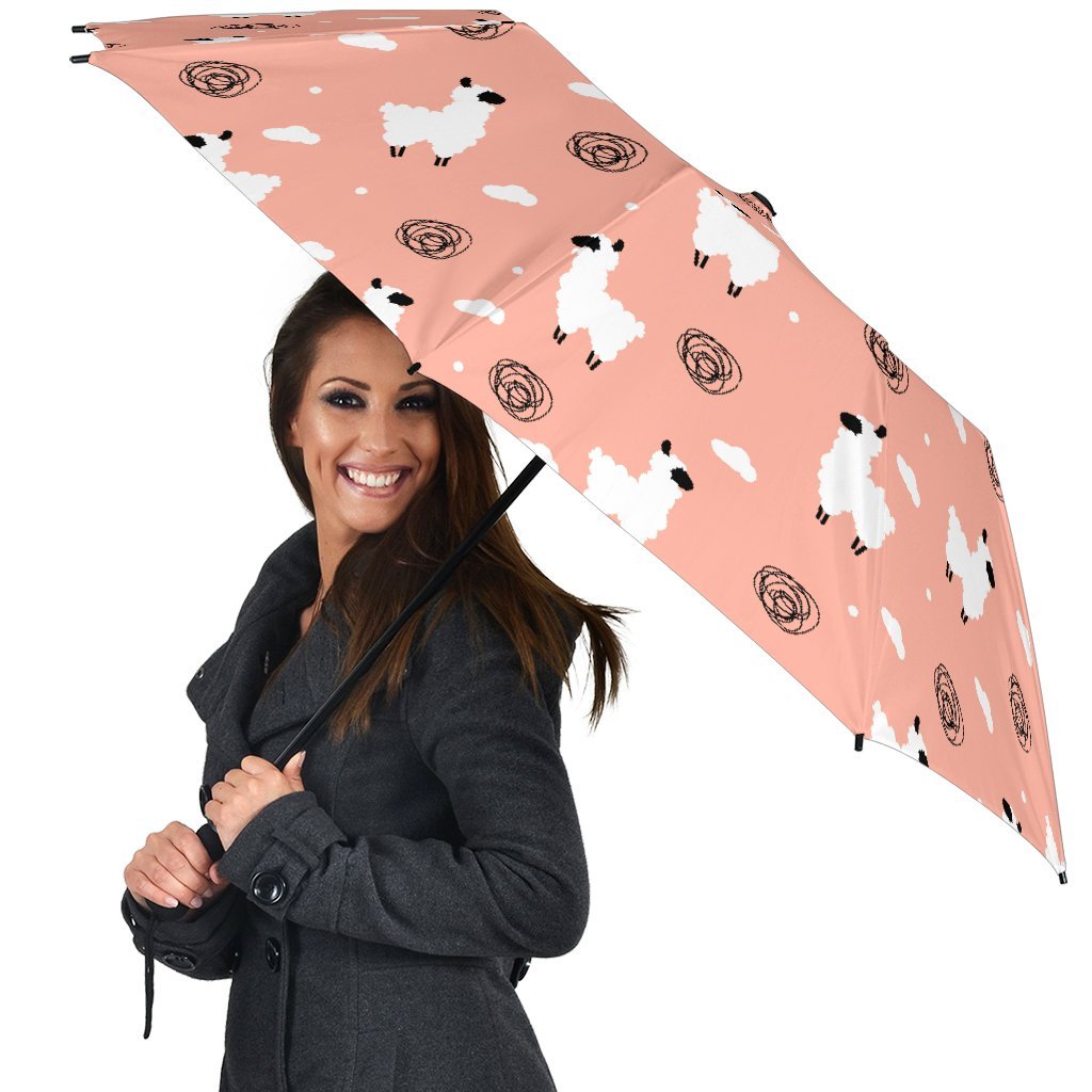 Alpaca Pink Pattern Print Automatic Foldable Umbrella-grizzshop