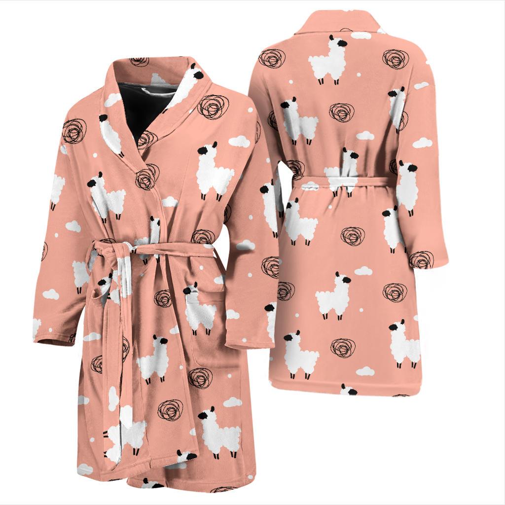 Alpaca Pink Pattern Print Men Long Robe-grizzshop