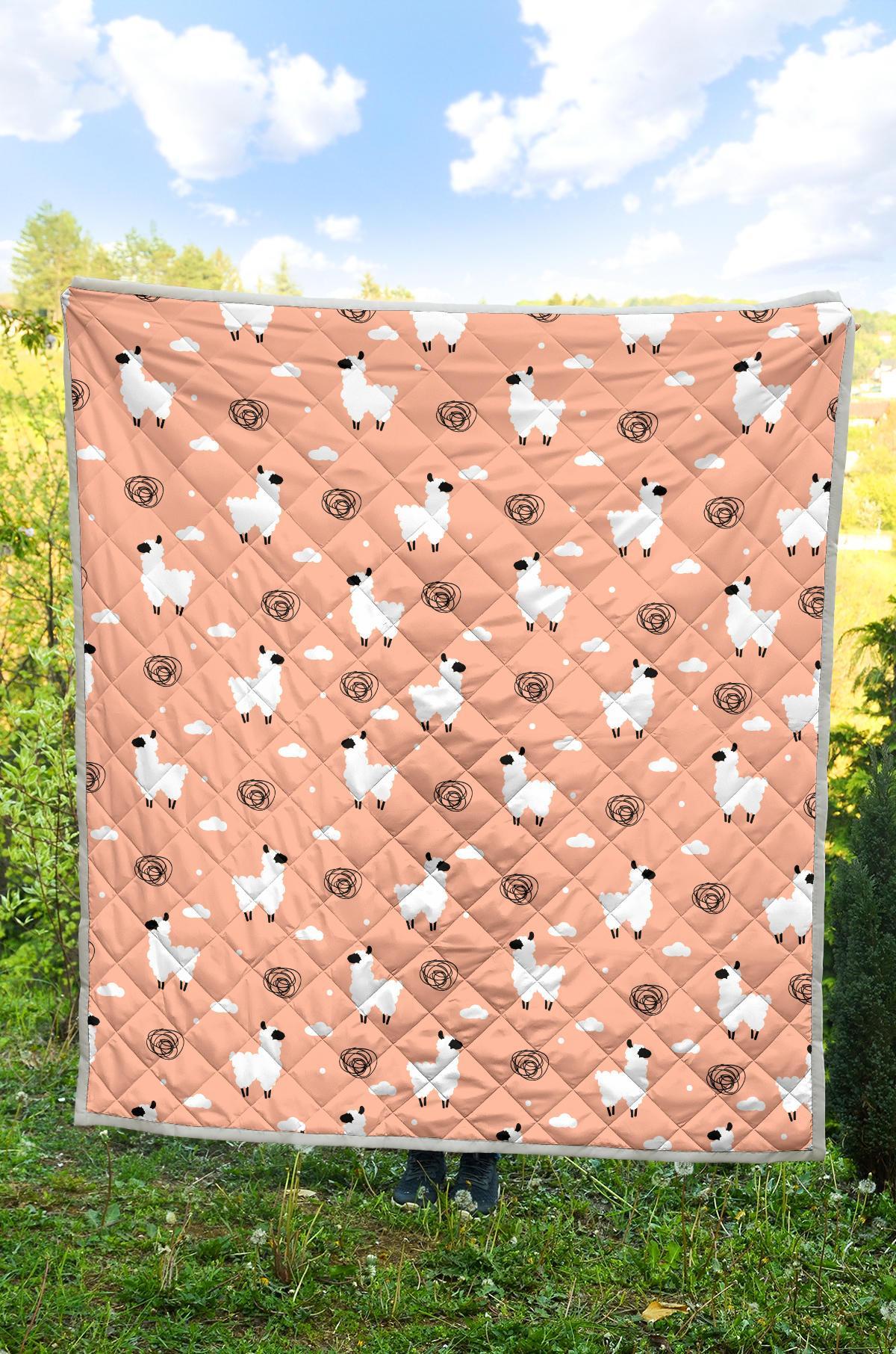 Alpaca Pink Pattern Print Quilt-grizzshop
