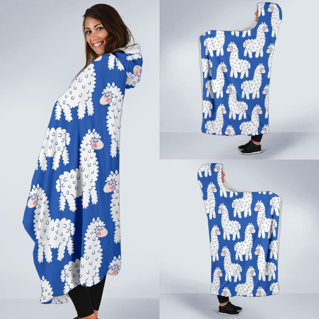 Alpaca Print Pattern Hooded Blanket-grizzshop