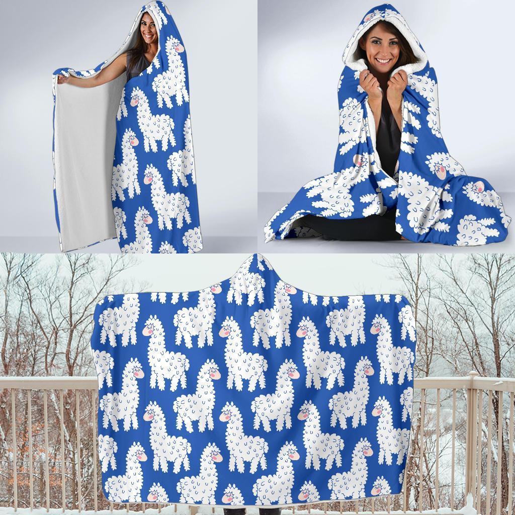 Alpaca Print Pattern Hooded Blanket-grizzshop