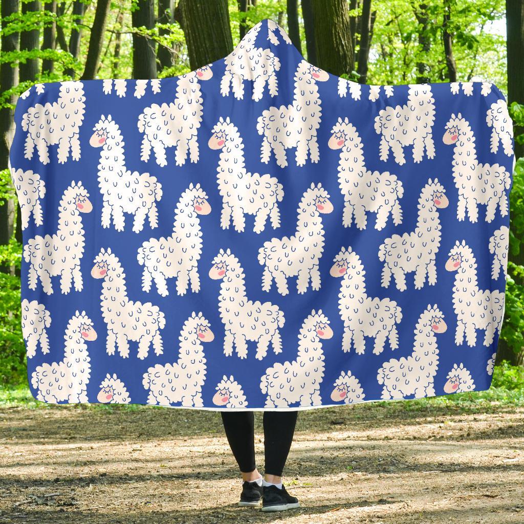 Alpaca Print Pattern Hooded Blanket-grizzshop
