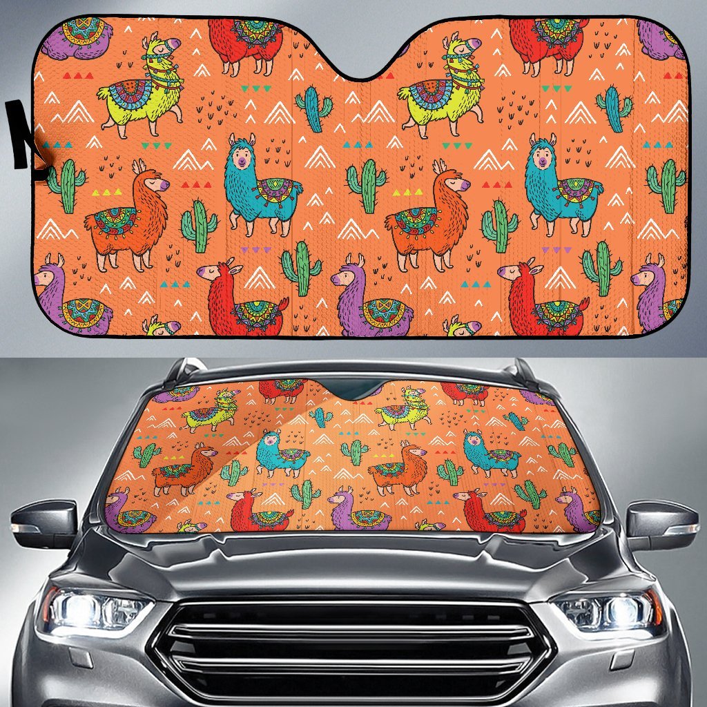 Alpaca Cactus Pattern Print Car Sun Shade-grizzshop