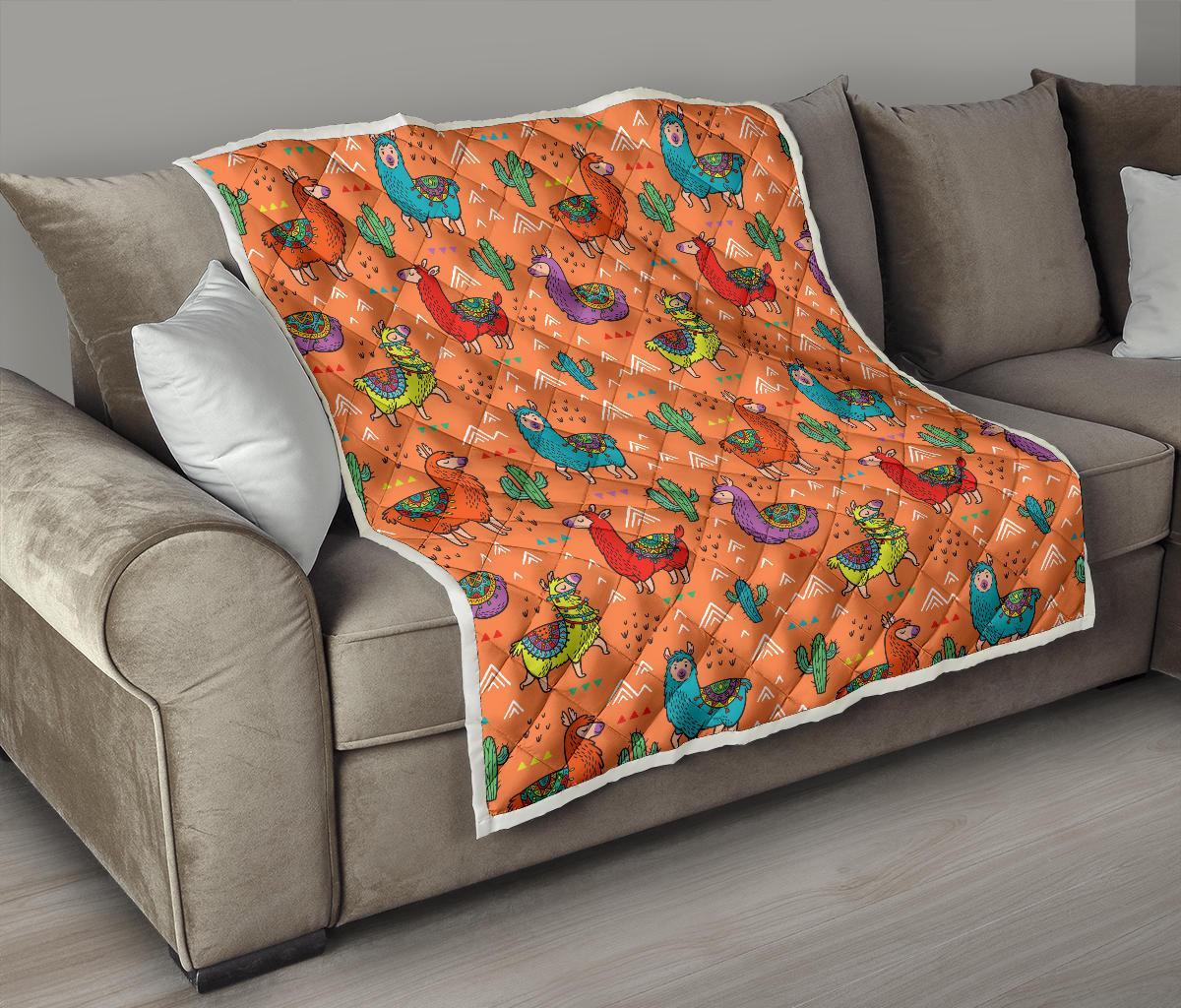Alpaca Cactus Pattern Print Quilt-grizzshop