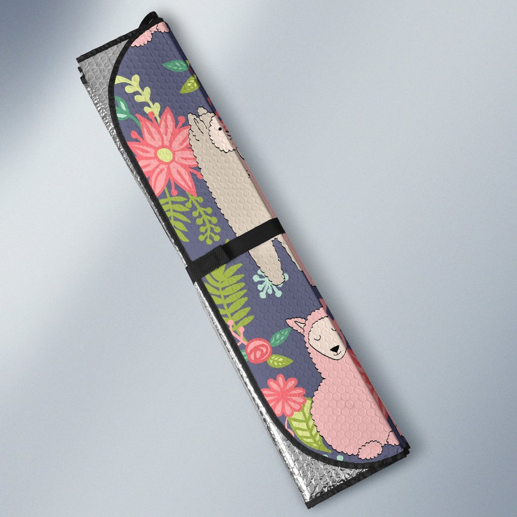 Alpaca Floral Pattern Print Car Sun Shade-grizzshop