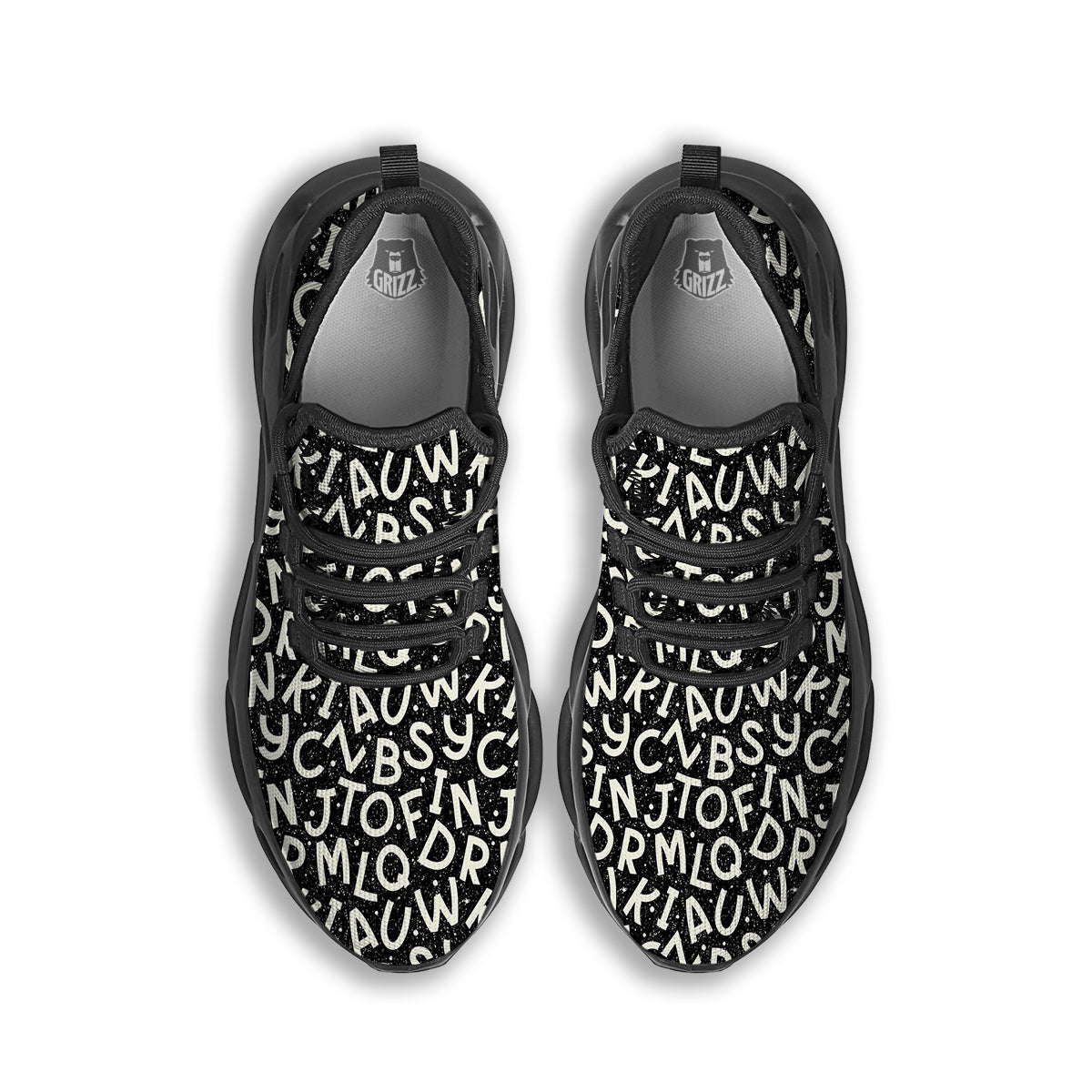 Alphabet Black Print Pattern Black Running Shoes-grizzshop