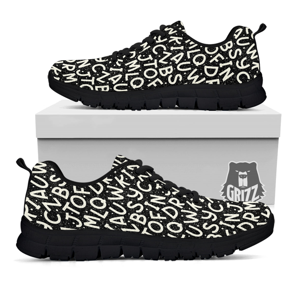 Alphabet Black Print Pattern Black Sneaker-grizzshop