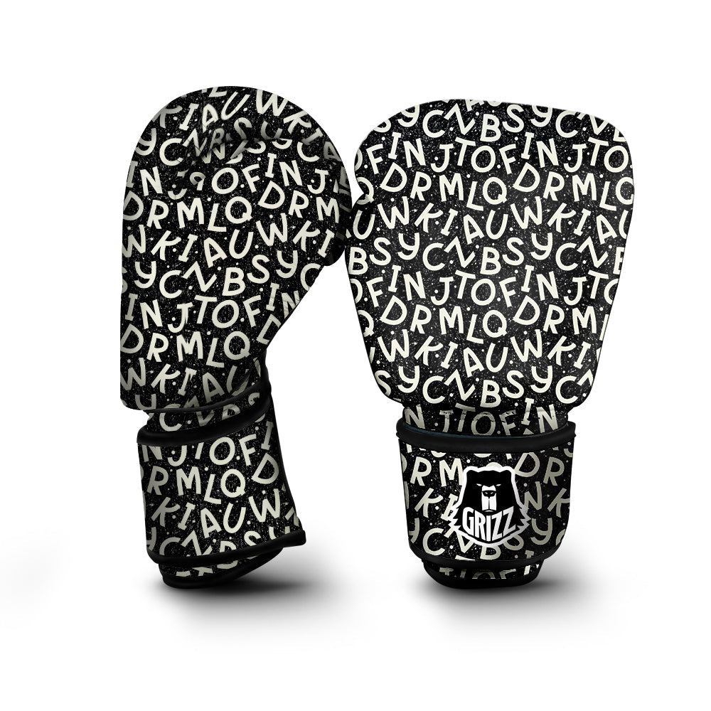 Alphabet Black Print Pattern Boxing Gloves-grizzshop