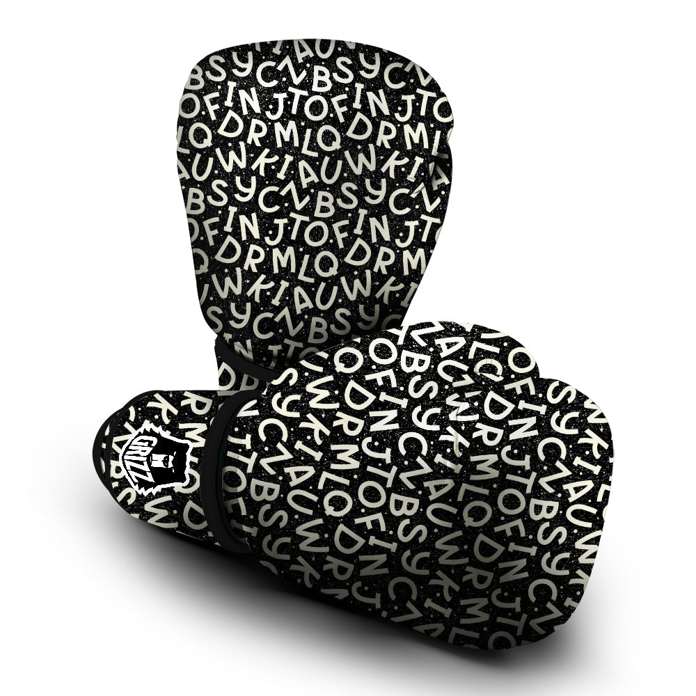 Alphabet Black Print Pattern Boxing Gloves-grizzshop