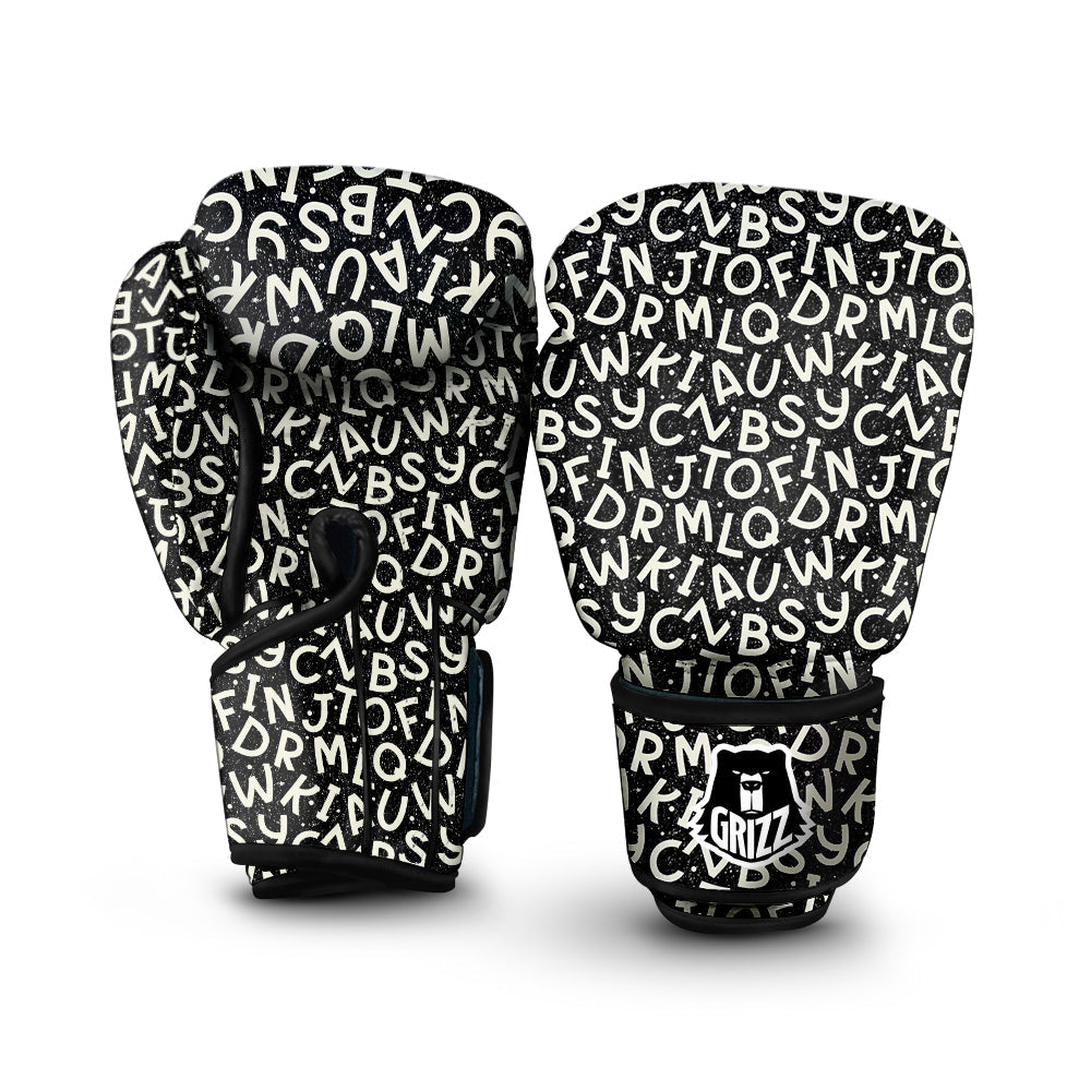 Alphabet Black Print Pattern Boxing Gloves-grizzshop