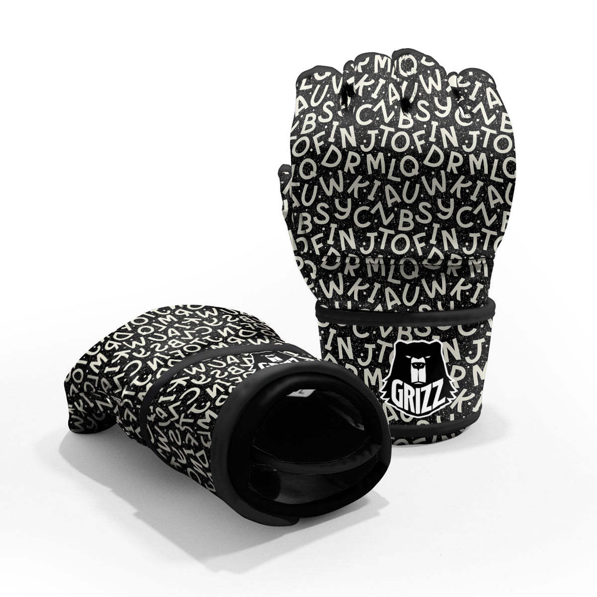 Alphabet Black Print Pattern MMA Gloves-grizzshop