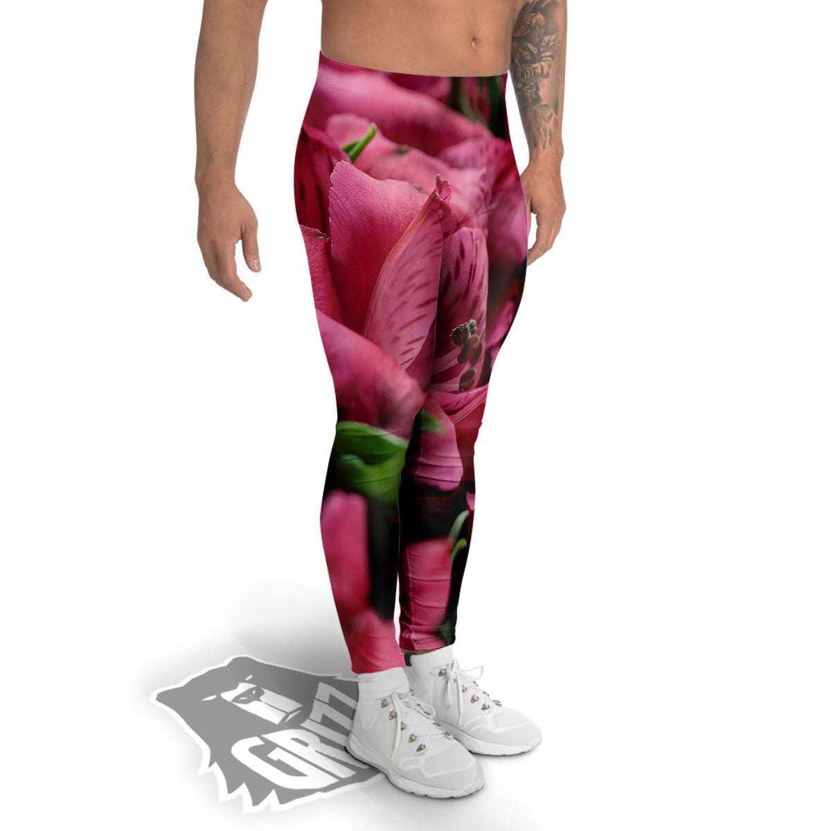 Alstroemeria Burgundy Print Men's Leggings-grizzshop