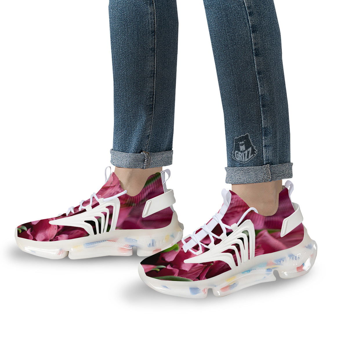 Alstroemeria Burgundy Print White Gym Shoes-grizzshop