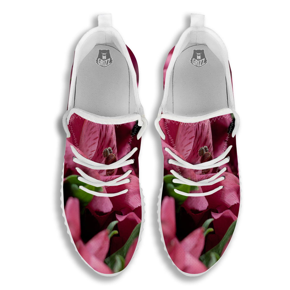 Alstroemeria Burgundy Print White Walking Shoes-grizzshop