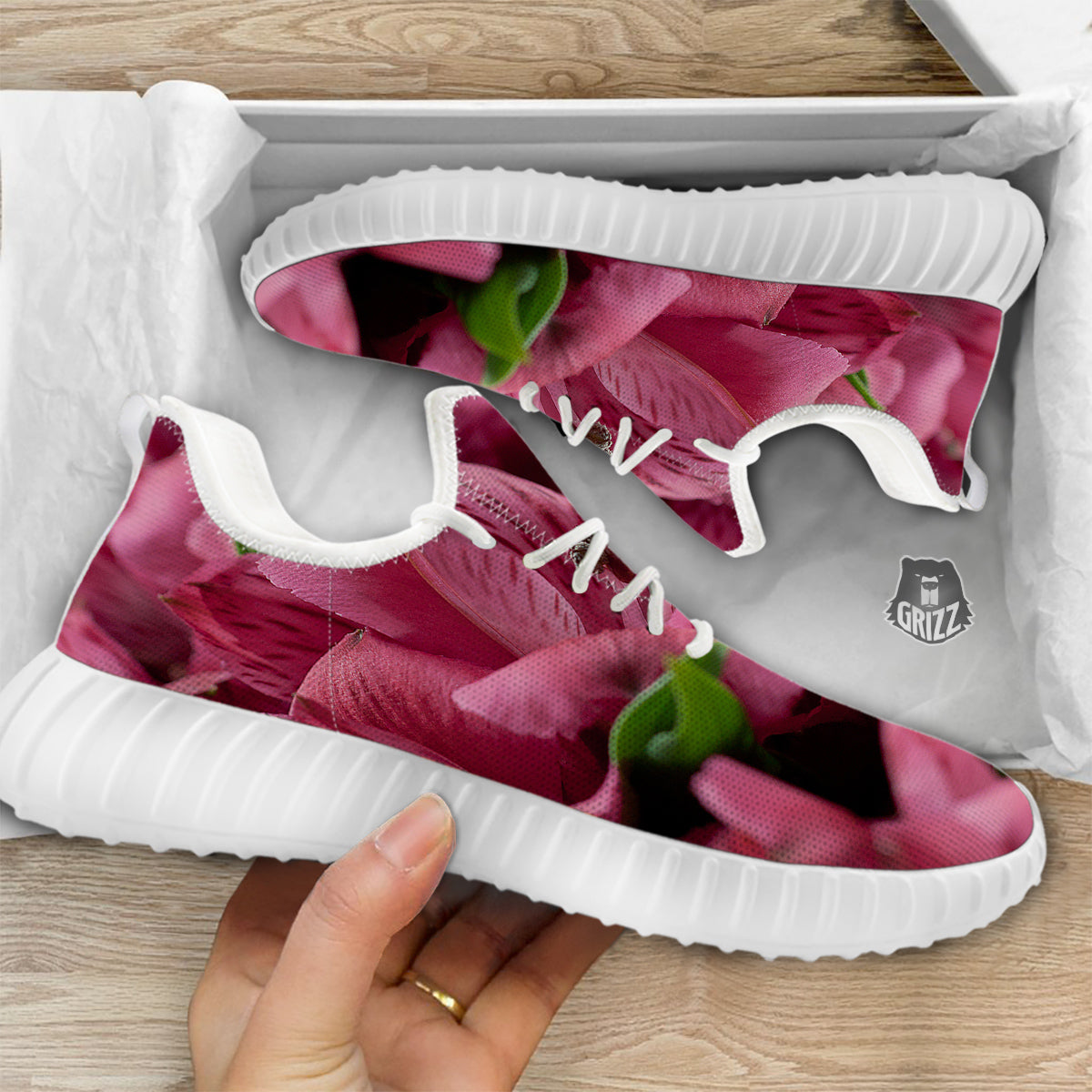 Alstroemeria Burgundy Print White Walking Shoes-grizzshop
