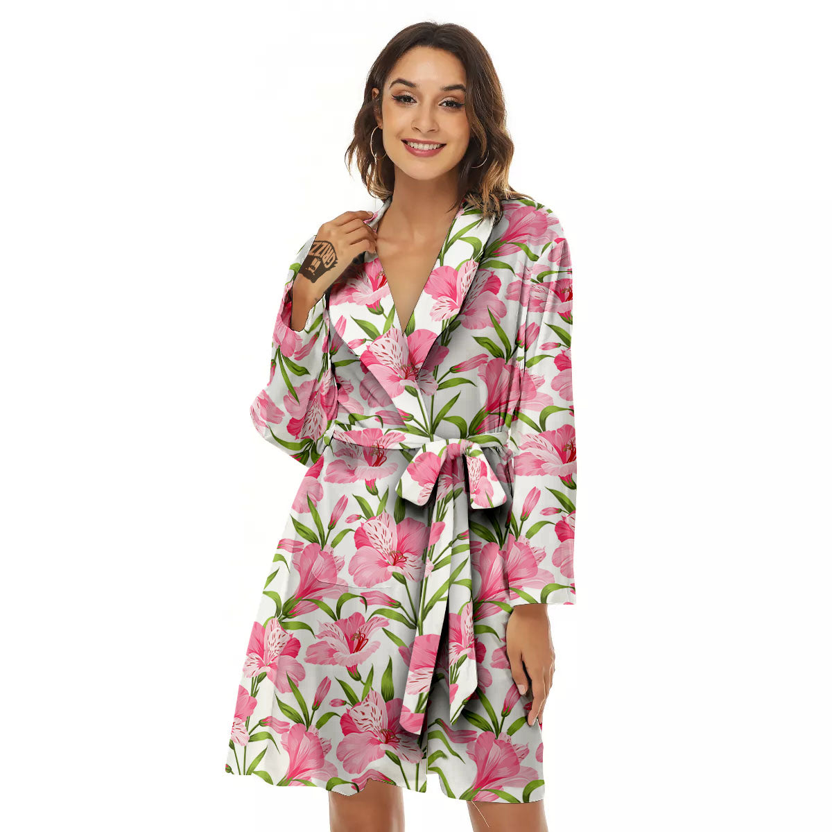 Alstroemeria Flowers Print Women's Robe-grizzshop