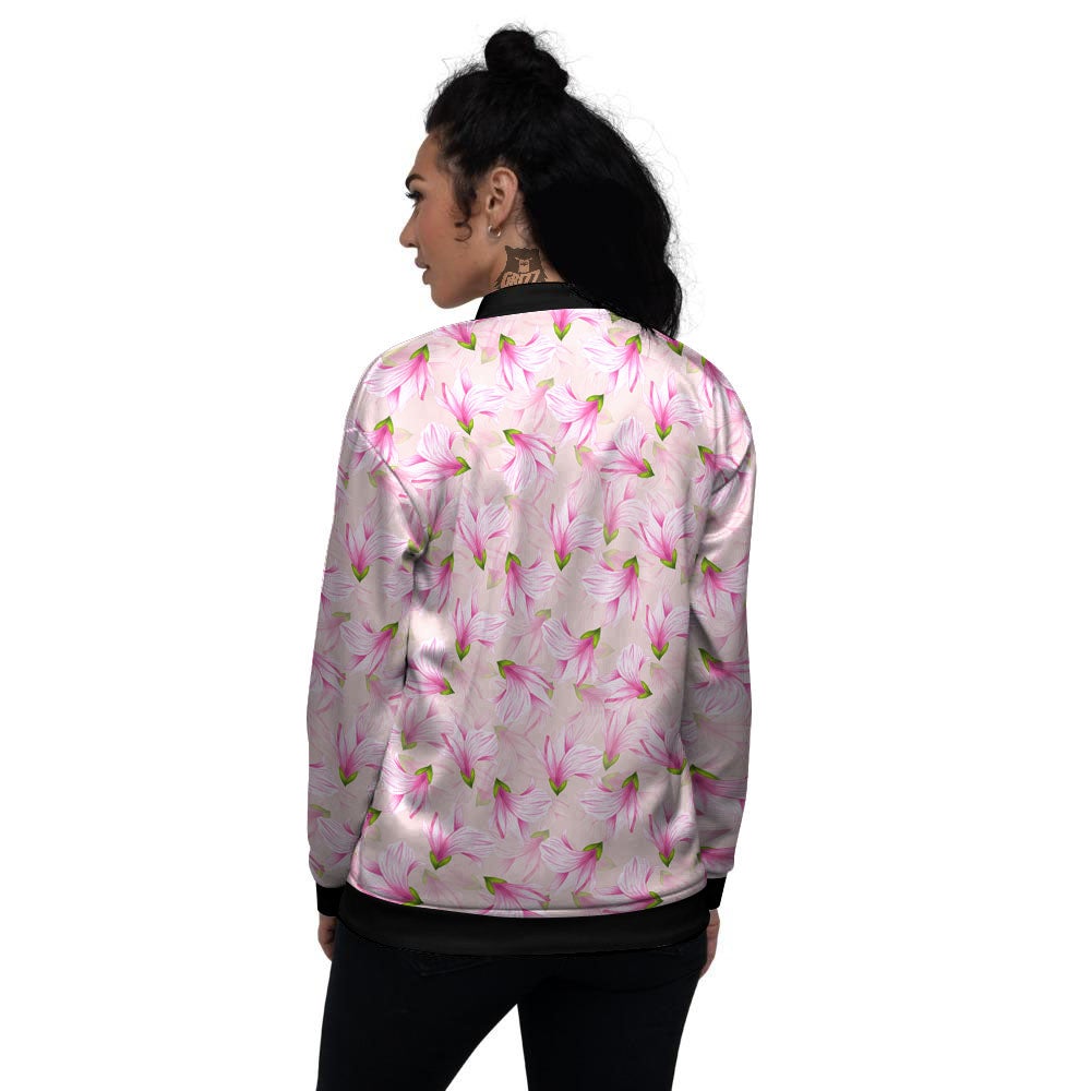 Alstroemeria Pink Print Pattern Women's Bomber Jacket-grizzshop