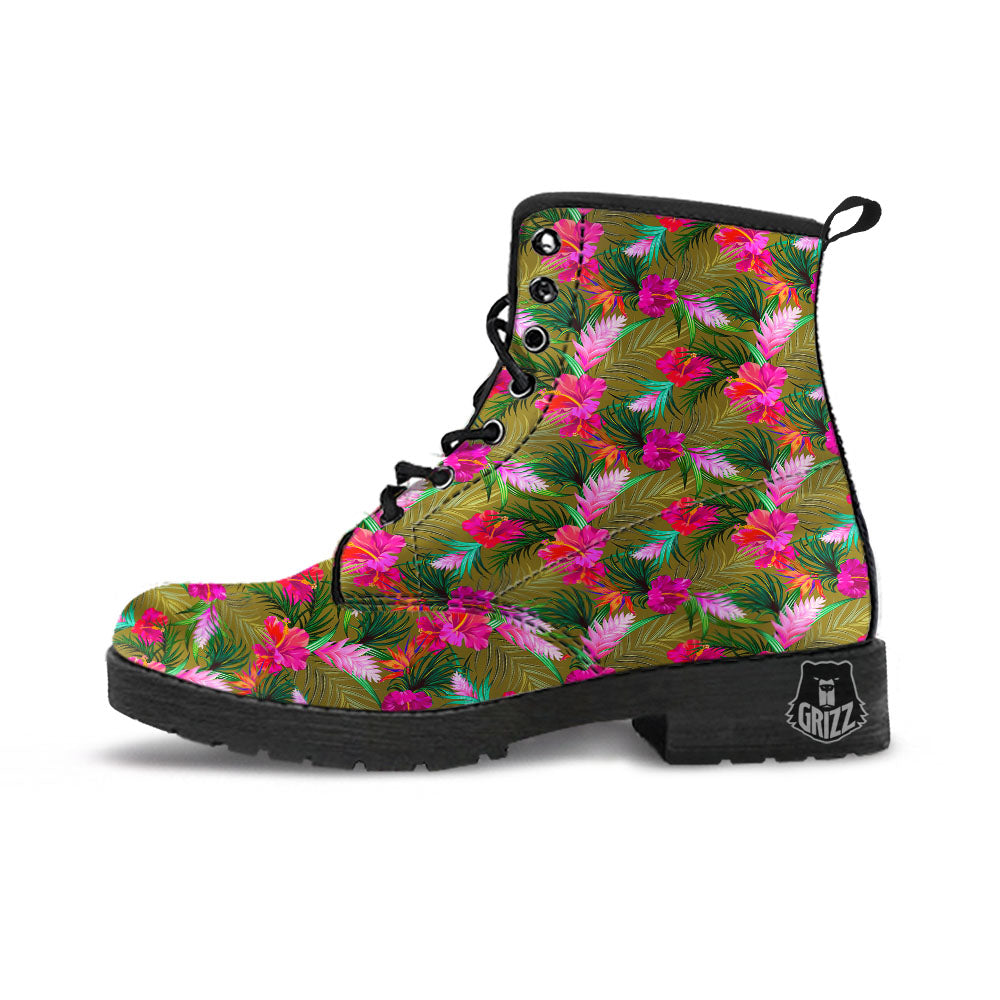 Alstroemeria Purple Pattern Leather Boots-grizzshop