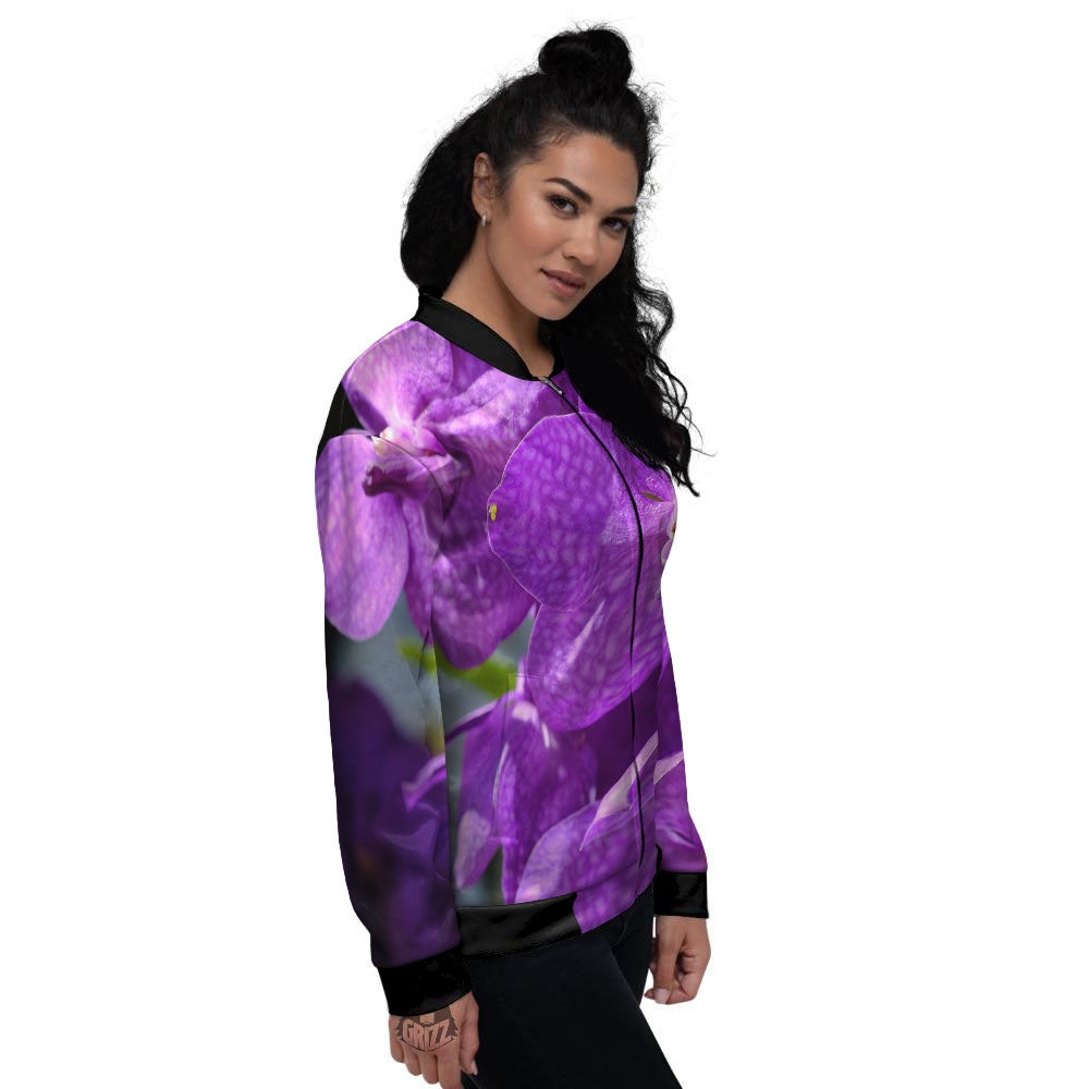 Alstroemeria Purple Print Women's Bomber Jacket-grizzshop