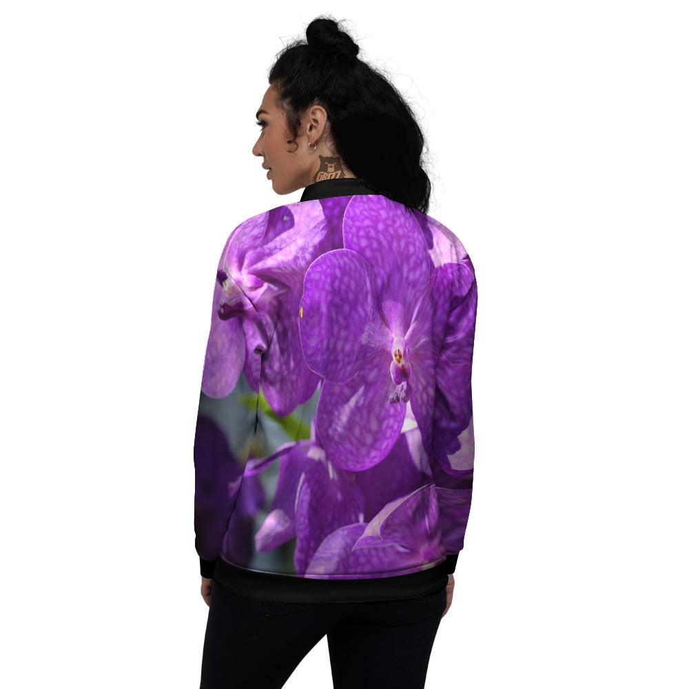 Alstroemeria Purple Print Women's Bomber Jacket-grizzshop