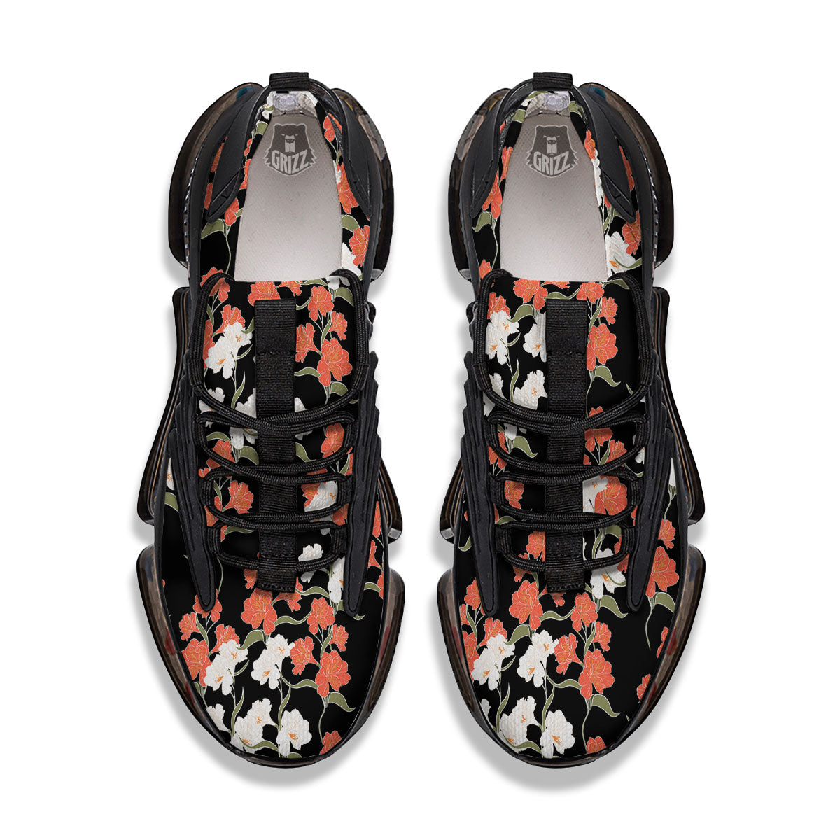 Alstroemeria Red Print Pattern Black Gym Shoes-grizzshop