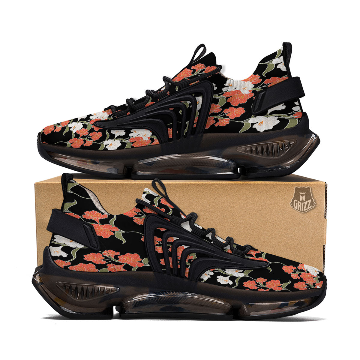 Alstroemeria Red Print Pattern Black Gym Shoes-grizzshop
