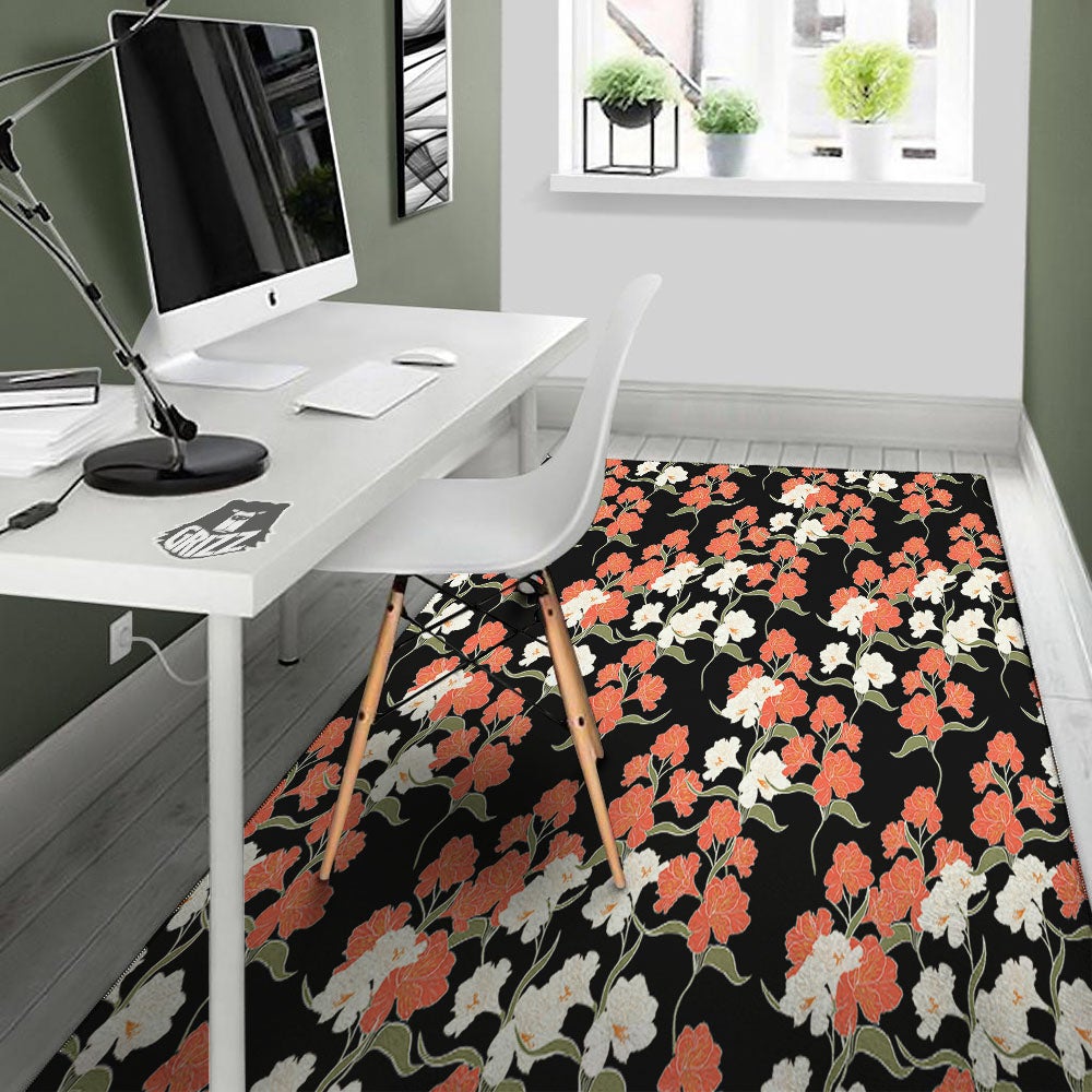 Alstroemeria Red Print Pattern Floor Mat-grizzshop