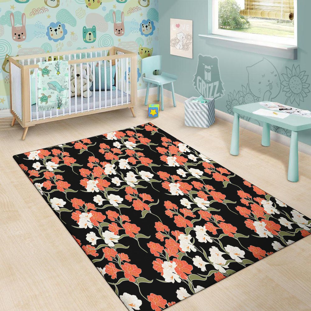 Alstroemeria Red Print Pattern Floor Mat-grizzshop